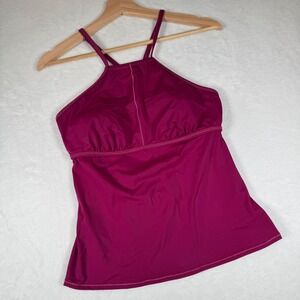 Title Nine Womens Tankini Swim Top Berry Purple High Neck Lace Up Back Size M